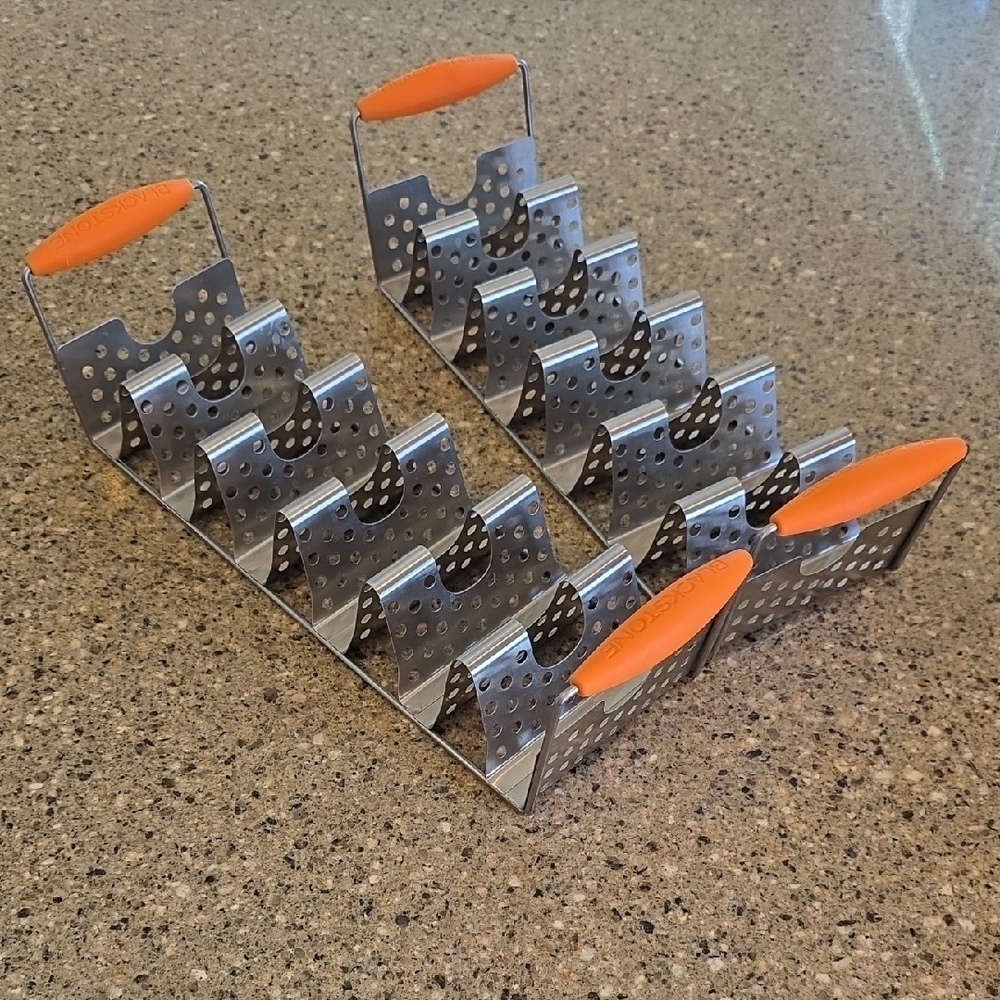 BlackStone New Stainless Steel Taco Holder with Orange Handles GRILL Master Set